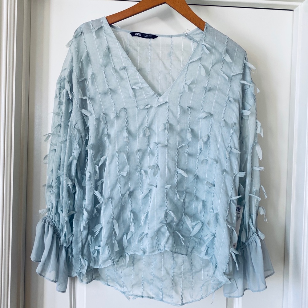 Zara chiffon ‘eyelash’ detail top